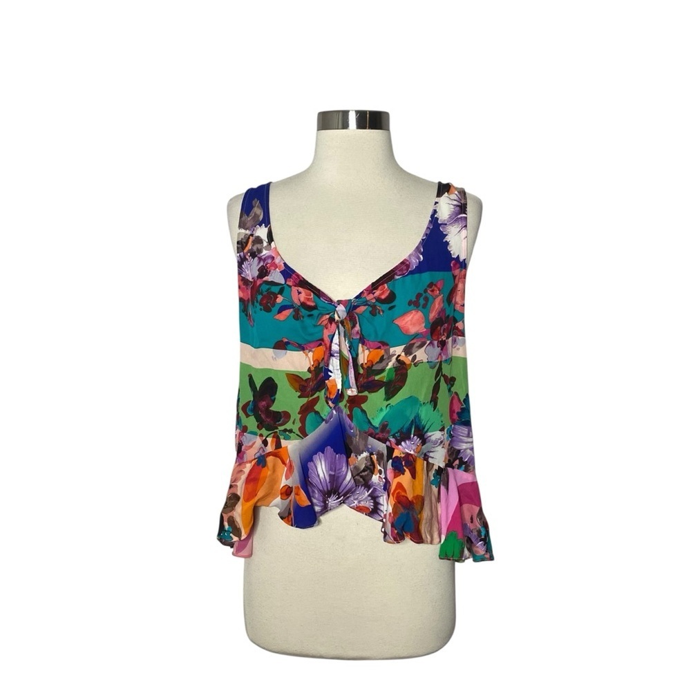 Artelier Nicole Miller Silk Floral Multicolor Sleeveless Top
